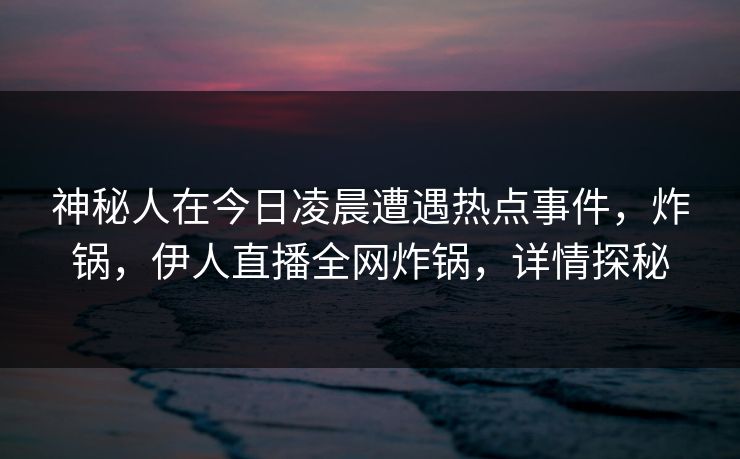 神秘人在今日凌晨遭遇热点事件，炸锅，伊人直播全网炸锅，详情探秘