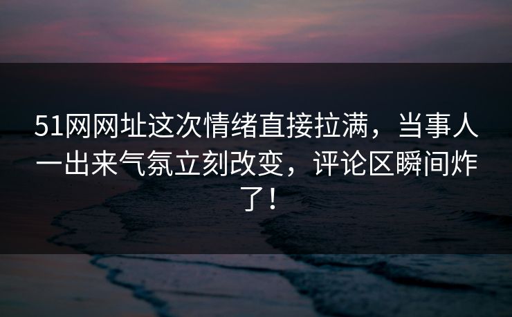 51网网址这次情绪直接拉满，当事人一出来气氛立刻改变，评论区瞬间炸了！